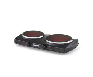 Geepas Double Ceramic Hot Plate - Portable Infrared Electric Hob Cooker - Double Burner Camping Hob Cooktop, Dual Adjustable Temperature, Overheat - Great to use at Campsites Caravan - 2000W, Black