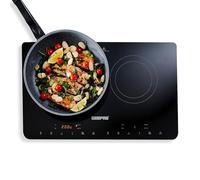 Geepas Double Induction Cooker, 2800W - Digital Induction Hob w/LED Touch Display & Timer, Temperature Settings, Black Frosted Glass Panel, Safety Lock - 2 Year Warranty