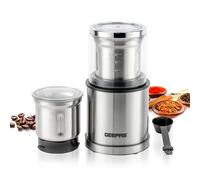 Geepas 200W Electric Coffee Grinder & Food Processor Wet & Dry Grinding | Stainless Steel Blades & Housing 75g Detachable Bowl for Coffee, Spices, Nuts & Chutney | Powerful & Compact Grinder - Silver