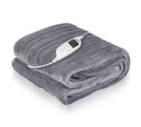GEEPAS Electric Heated Blanket | Soft Flannel Fleece Heated Throw Over Blanket for Bed Sofa | 9 Heat Setting Digital Display 9H Timer Auto Off | Energy Efficient & Machine Washable | 130x160cm Grey