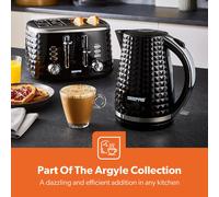 GEEPAS 1.7L Cordless Electric Kettle | Textured Kettle with 360° Rotational Base & Concealed Heating | Auto Shut Off Boil Dry Sensor | Space Saving Cord Storage and LED Indicator | 2200W Argyle Black