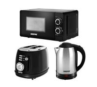 Geepas Electric Kettle 2 Slice Bread Toaster & 20L Microwave Oven Kitchen Set