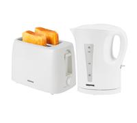 Geepas Electric Kettle & 2 Slice Bread Toaster Kitchen Combo Set | 2200W 1.7L Cordless Jug Kettle Boil Dry Protection & Auto Shut Off | 650W 6 Level with Browning Control & Crumb Tray | White