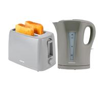 1.7L Electric Kettle 2200W & 2 Slice Small Bread Toaster Kitchen Combo Set Geepas Grey One Size