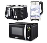 GEEPAS Electric Kettle 4 Slice Bread Toaster & Microwave Kitchen Set | 1.7L Rtrovive Kettle 3000W | 4 Slice Toaster with 6 Level Browning Control, 1750W | 700W Digital Microwave 20L, Black