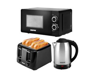 Geepas Electric Kettle 4 Slice Bread Toaster & Microwave Kitchen Set | 1500W 1.8L Cordless Jug Kettle | 1400W Toaster with 6 Level Browning Control | 700W Solo Manual Dial Microwave 20L | Stylish Set