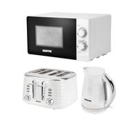 (White) Geepas Textured Kettle, 4 Slice Toaster & 20L Oven