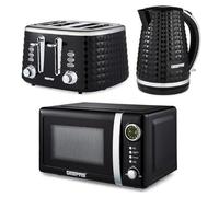 Geepas Electric Kettle 4 Slice Bread Toaster & Microwave Kitchen Set Black