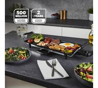 Geepas Teppanyaki Grill - Smokeless, Non-Stick, Adjustable Temperature - Easy-To-Clean, Removable Grease Tray, detachable cord - Indoor BBQ, Large Cooking Surface for Pancakes, Barbecue, Eggs and More