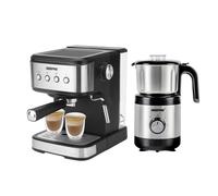 Geepas Espresso & Cappuccino Coffee Machine 20 Bar & 450W Coffee Grinder Combo Set In Metallic Silver Metallic Silver