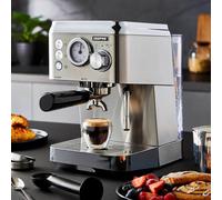 GEEPAS Espresso & Cappuccino Coffee Machine with Milk Frother, 15 Bar Pressure | 1.8L Detachable Water Tank Capacity, Stainless Steel Housing | 1140W, Silver