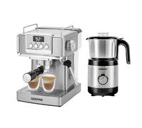 GEEPAS Espresso Coffee Machine & 450W Coffee Grinder Combo Set | 1465W Coffee Maker with Milk Frother | Electric Wet & Dry Coffee Grinder Mill for Spices Chutney, 800ML Capacity, 2 Speed Pulse