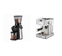GEEPAS Espresso Coffee Machine & Conical Burr Coffee Grinder Combo Set | 1465W Coffee Maker with Milk Frother | Electric Coffee Grinder with 15 Precise Grind Settings, 350g Capacity, Burr Mill