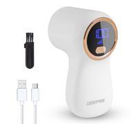 GEEPAS Fabric Shaver with Digital Display | Rechargeable Lint Remover for Clothes Wool Cotton Upholstery | 9W Portable De-Bobbler SS Blade Mesh | 2Hr Run Time Auto Shut-Off | 2 Yr Warranty White