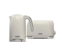 Geepas Fluted 1.7L Electric Kettle And Toaster Set 2 Slice Toaster With Crumb Tray, Cream