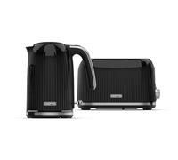 GEEPAS Fluted 1.7L Kettle & 2 Slice Toaster Kitchen Combo Set | 3000W Rapid Boil Cordless Kettle Auto Shut-Off | 1750W Toastie Machine 6 Browning Level Removable Crumb Tray Cord Storage | Black
