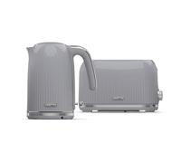 GEEPAS Fluted 1.7L Kettle & 2 Slice Toaster Kitchen Combo Set | 3000W Rapid Boil Cordless Kettle Auto Shut-Off | 1750W Toastie Machine 6 Browning Level Removable Crumb Tray Cord Storage | Grey
