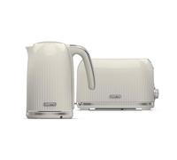 GEEPAS Fluted 1.7L Kettle & 2 Slice Toaster Kitchen Combo Set | 3000W Rapid Boil Cordless Kettle Auto Shut-Off | 1750W Toastie Machine 6 Browning Level Removable Crumb Tray Cord Storage | Cream