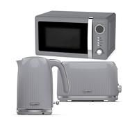 (Grey) Geepas Kettle, 2Slice Bread Toaster & MicrowaveSet