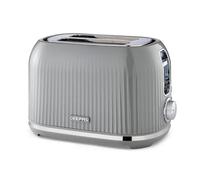 GEEPAS 2 Slice Toaster | 6 Browning Levels Cancel Defrost Reheat | for Thin Small Bread Slice Removable Crumb Tray Cool Touch Housing High Lift | Space-Saving Design | 2 Yr Warranty 1000W Grey Fluted