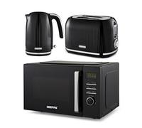 GEEPAS 23L Digital Microwave Oven, 1.7L Kettle & 2 Slice Toaster Kitchen Combo Set | 3000W Rapid Boil Cordless Kettle Auto Shut-Off | 1750W Toastie Machine | 60 Min Timer 8 Pre-set Modes 800W Black