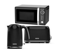 Geepas Fluted Collection 1.7L Kettle, Toaster & 20L Digital Microwave Set in Black Geepas Black