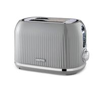GEEPAS 2 Slice Toaster | 6 Browning Levels Cancel Defrost Reheat | for Thin Small Bread Slice Removable Crumb Tray Cool Touch Housing High Lift | Space-Saving Design | 2 Yr Warranty 1000W Grey Fluted