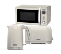 Geepas Electric Kettle 2 Slice Bread Toaster & Microwave Kitchen Set | 3000W 1.7L Textured Cordless Kettle | 2 Slice Toaster with 7 Level Browning Control | 700W Digital Microwave 20L, Cream