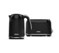 GEEPAS Fluted 1.7L 3000W Cordless Kettle & 2 Slice Toaster Kitchen Set Black