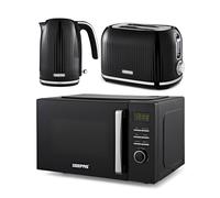 Geepas Fluted Kettle And Toaster Sets With 23L Digital Microwave Oven Set In Black Black