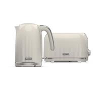 GEEPAS Fluted 2 Slice Bread Toaster & 1.7L Cordless Electric Kettle Set, Cream