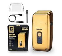 GEEPAS Foil Shaver Electric Razor for Men | Waterproof Portable Travel Facial Hair Groomer | Corded/Cordless Wet & Dry Use | Hair & Beard Trimmer with USB-C Rechargeable Battery | Safety Lock, Gold