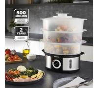 Geepas 3-Tier Food Steamer, 12L Capacity | Electric Vegetable Steamer with BPA Free Removable Baskets For Healthy Steam Cooking | 75 Minutes Timer & 1000W Power | Stainless Steel Housing