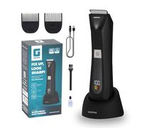 GEEPAS Full Body Trimmer | Waterproof Wet & Dry Shaver for Face Groin Chest Top to Bottom | 600mAh Rechargeable IPX5 Ceramic Blade Smart Display LED Light 2 Speeds 90 Min Run Time | 2 Year Warranty