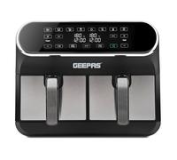 GEEPAS Prestige Dual Zone Digital Air Fryer | 8L XL Capacity 2 Drawers 8-In-1 Cooking Presets | Touch Screen Smart Finish, 60Min Timer Function Dishwasher-Safe Healthy Oil Free & Low Fat Cooking 1700W