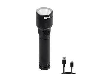 GEEPAS Handheld LED Flashlight | 500 Lumen Super Bright Powerful 2000mAh Battery Type-C Rechargeable | 3H Runtime 4 Modes | Waterproof Pocket Size Torch for Power Cuts Emergency Camping Hiking Outdoor