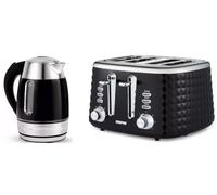 GEEPAS Illuminating 1.7L Cordless Jug Kettle & 4 Slice Argyle Toaster Set Black