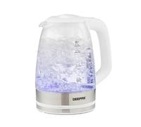 GEEPAS Illuminating Electric Glass Kettle | 1.7L Cordless Jug Kettle with Stainless Steel Heating Element Auto Shut Off Boil-dry Sensor | Safety Locking Lid Cord Storage | 2 Year Warranty 2200W White