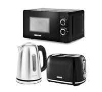 Geepas Illuminating Electric Kettle 2 Slice Bead Toaster & 20L Microwave Kitchen Set In Black Black