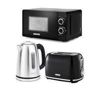 Geepas Illuminating Electric Kettle 2 Slice Bead Toaster & 20L Microwave Kitchen Set in Black Geepas Black
