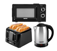 Geepas Electric Kettle 4 Slice Bread Toaster & Microwave Kitchen Set | 1500W 1.8L Cordless Jug Kettle | 1400W Toaster with 6 Level Browning Control | 700W Solo Manual Dial Microwave 20L | Stylish Set