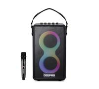 GEEPAS Karaoke Machine | Portable Bluetooth Speaker with UHF Wireless Microphone | Strong Bass RGB Lights BT5.3 USB/TF/AUX/FM/TWS 6H Playtime IPX4 Waterproof Strap Included Home Party Picnic Gift Idea