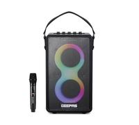 GEEPAS Karaoke Machine | Portable Bluetooth Speaker with UHF Wireless Microphone | Strong Bass RGB Lights BT5.3 USB/TF/AUX/FM/TWS 6H Playtime IPX4 Waterproof Strap Included Home Party Picnic Gift Idea