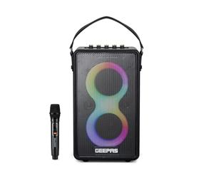 GEEPAS Karaoke Machine | Portable Bluetooth Speaker with UHF Wireless Microphone | Strong Bass RGB Lights BT5.3 USB/TF/AUX/FM/TWS 6H Playtime IPX4 Waterproof Strap Included Home Party Picnic Gift Idea