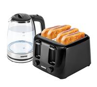 Geepas Kettle And 4 Slice Toaster Set, 2200W 1.7L Kettle, 1400W Toaster In Black Black