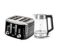 Geepas Kettle and Toaster set Illuminating Electric Glass Kettle 4 Slice Bread Toaster Textured Design