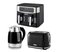 Geepas 1.7L Illuminating Electric Kettle 2 Slice Bread Toaster & 9L Dual Zone Air Fryer Kitchen Combo Set