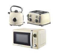 Geepas Kettle & Toaster set with 20L Digital Microwave Retrovive Collection in Cream Geepas Cream