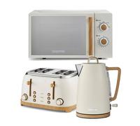 GEEPAS 20L Microwave Oven 700W, 4 Slice Toaster & 1.7L Electric Kettle Combo Set NordiQ Design | Matte Finish with Wood Accents | 1500W Bread Toaster & 3000W Rapid Boil Cordless Jug Kettle | Cream