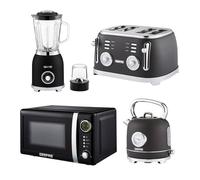 Geepas Kettle & Toaster Sets with 20L Digital Microwave & Jug Blender Retrovive Collection in Black Geepas Black